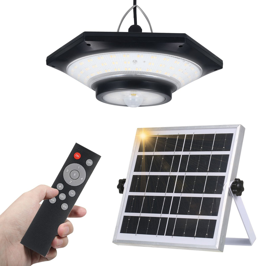 Neoglint 228LEDs Solar Powered Pendant Lamp PIR Motion Sensor Light Outdoor Waterproof Hanging Lamp Garage Light Yard Patio Hanging Lights 4/6H Timer with Remote Controller