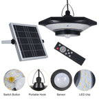 Neoglint 228LEDs Solar Powered Pendant Lamp PIR Motion Sensor Light Outdoor Waterproof Hanging Lamp Garage Light Yard Patio Hanging Lights 4/6H Timer with Remote Controller