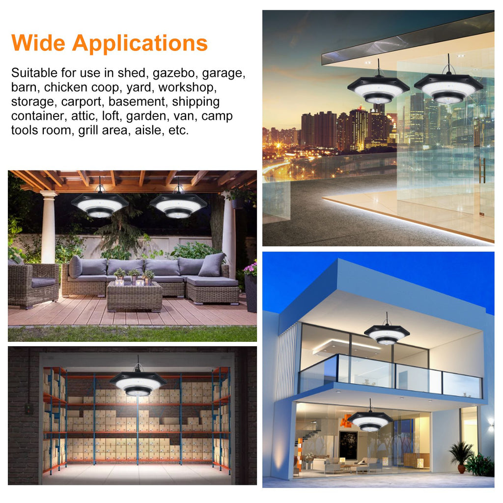 Neoglint 228LEDs Solar Powered Pendant Lamp PIR Motion Sensor Light Outdoor Waterproof Hanging Lamp Garage Light Yard Patio Hanging Lights 4/6H Timer with Remote Controller