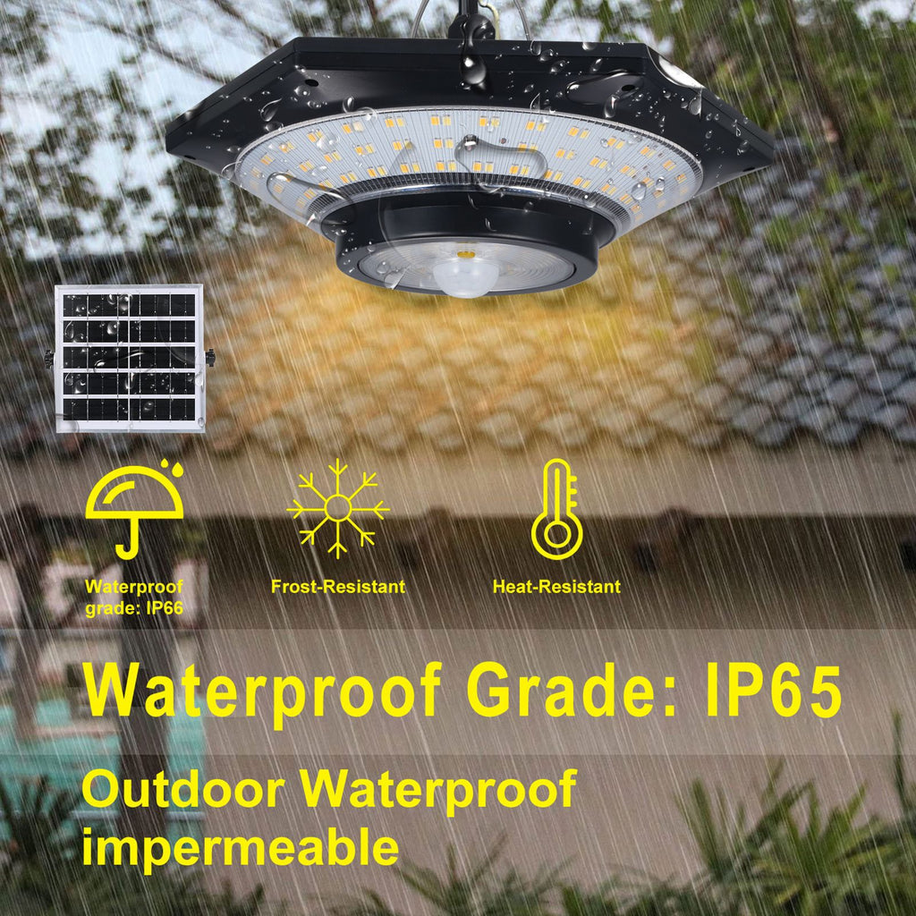 Neoglint 228LEDs Solar Powered Pendant Lamp PIR Motion Sensor Light Outdoor Waterproof Hanging Lamp Garage Light Yard Patio Hanging Lights 4/6H Timer with Remote Controller