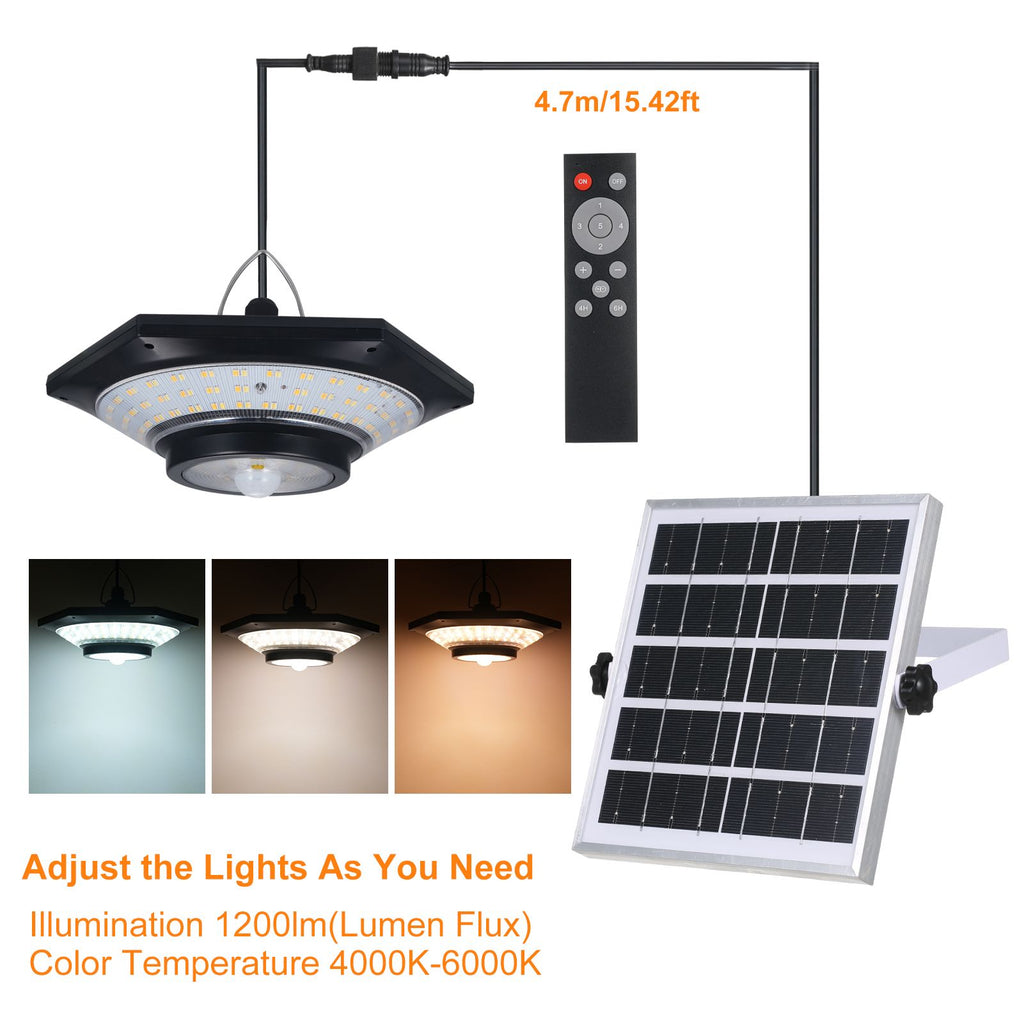 Neoglint 228LEDs Solar Powered Pendant Lamp PIR Motion Sensor Light Outdoor Waterproof Hanging Lamp Garage Light Yard Patio Hanging Lights 4/6H Timer with Remote Controller