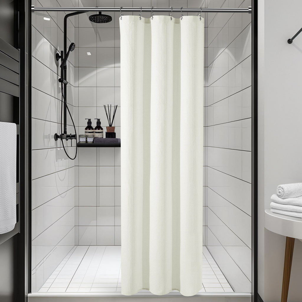 230gsm Waffle Shower Curtain Beige Bath Curtain with Weighted Hem for Cloakroom and Shower Room
