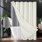 230gsm Waffle Shower Curtain Beige Bath Curtain with Weighted Hem for Cloakroom and Shower Room