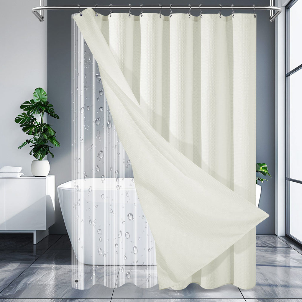 230gsm Waffle Shower Curtain Beige Bath Curtain with Weighted Hem for Cloakroom and Shower Room