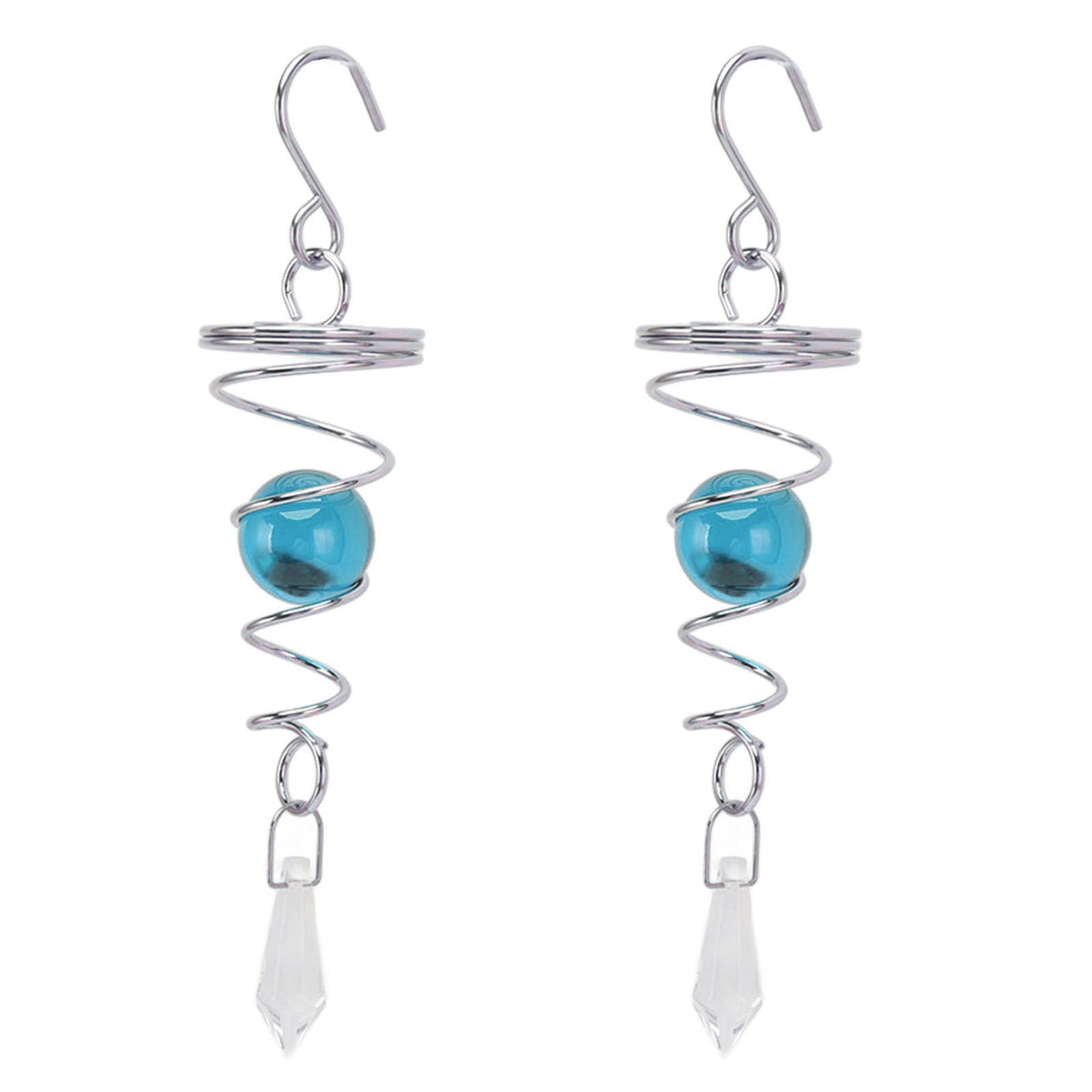 2Pcs Gazing Ball Spiral Tail Wind Spinner Stabilizer Stainless Steel Spiral Wind Chimes for Outside Lake Blue