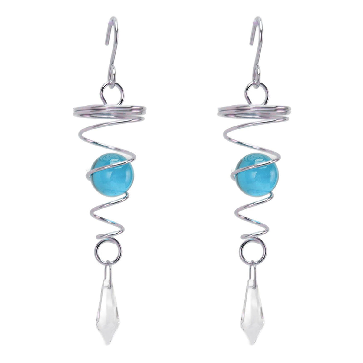 2Pcs Gazing Ball Spiral Tail Wind Spinner Stabilizer Stainless Steel Spiral Wind Chimes for Outside Lake Blue