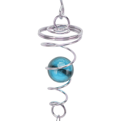 2Pcs Gazing Ball Spiral Tail Wind Spinner Stabilizer Stainless Steel Spiral Wind Chimes for Outside Lake Blue