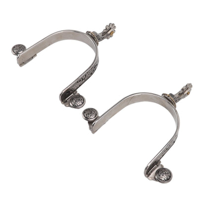 One Pair Boot Spurs Stainless Steel Vintage Leaf Patterned Western Cowboy Spurs for Outdoor