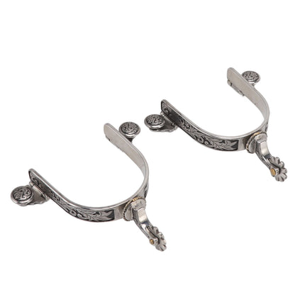 One Pair Boot Spurs Stainless Steel Vintage Leaf Patterned Western Cowboy Spurs for Outdoor