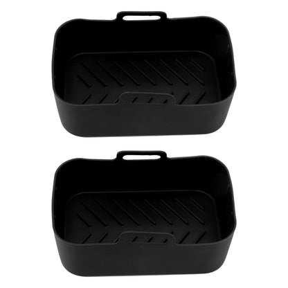 2 Sets Kitchen Fryer Silicone Basket and Mat Reusable Non Stick Rectangular Air Oven Accessories for Ninja DZ201 Foodi 8QT Black