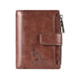 PU Leather Men Wallet Zipper No Degaussing Multi Screens Vertical Vintage Male Wallet for Travelling Working Brown