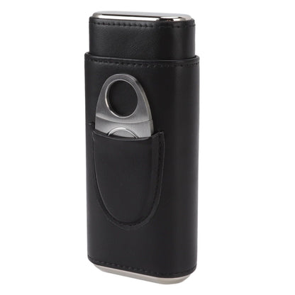 3 Finger Cigar Case Iron Cover Portable Soft Glossy Leather Cigar Holder Case with Cutter for Travel Black