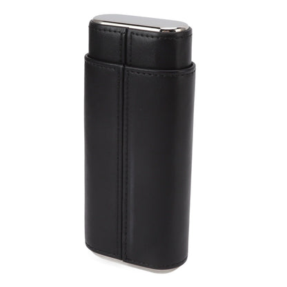 3 Finger Cigar Case Iron Cover Portable Soft Glossy Leather Cigar Holder Case with Cutter for Travel Black