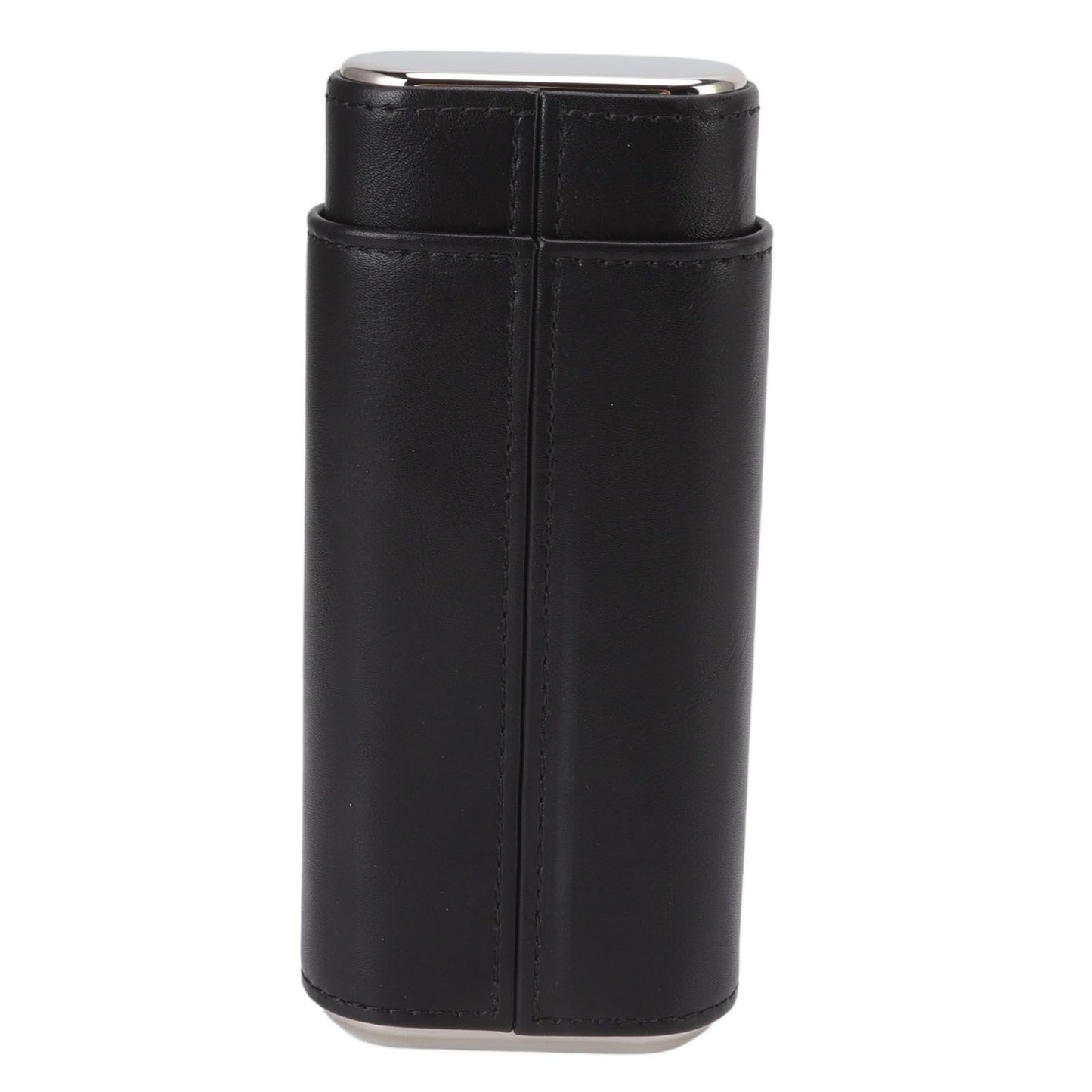 3 Finger Cigar Case Iron Cover Portable Soft Glossy Leather Cigar Holder Case with Cutter for Travel Black