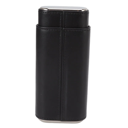 3 Finger Cigar Case Iron Cover Portable Soft Glossy Leather Cigar Holder Case with Cutter for Travel Black