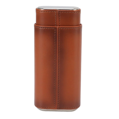 3 Finger Cigar Case Iron Cover Portable Soft Glossy Leather Cigar Holder Case with Cutter for Travel Brown