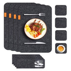 Placemat Cup Mat Set Felt Heat Insulation with Fork Bag Tableware Mat for Home Kitchen Dark Gray