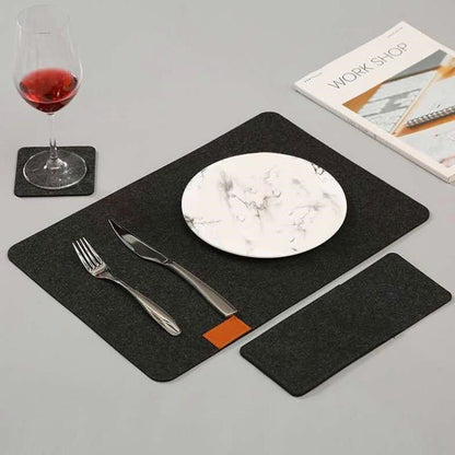 Placemat Cup Mat Set Felt Heat Insulation with Fork Bag Tableware Mat for Home Kitchen Dark Gray