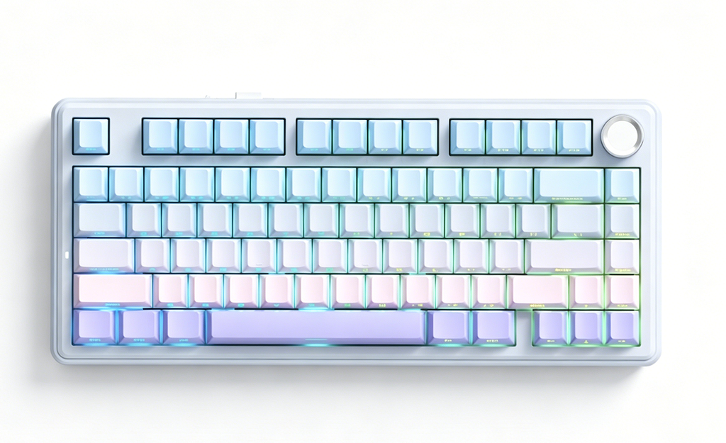 Solakaka A75 3-Mode RGB Mechanical Keyboard, Hot-Swappable Greywood V3 Switch,Blue‑Purple