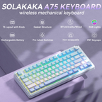 Solakaka A75 3-Mode RGB Mechanical Keyboard, Hot-Swappable Greywood V3 Switch,Blue‑Purple