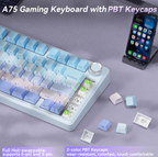 Solakaka A75 3-Mode RGB Mechanical Keyboard, Hot-Swappable Greywood V3 Switch,Blue‑Purple