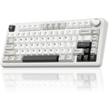 Solakaka A75 3-Mode RGB Mechanical Keyboard, Hot-Swappable Greywood V3 Switch,White-Gray