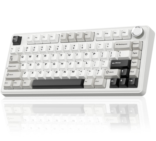 Solakaka A75 3-Mode RGB Mechanical Keyboard, Hot-Swappable Greywood V3 Switch,White-Gray