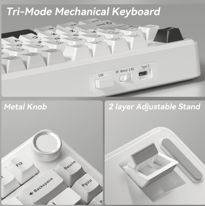 Solakaka A75 3-Mode RGB Mechanical Keyboard, Hot-Swappable Greywood V3 Switch,White-Gray