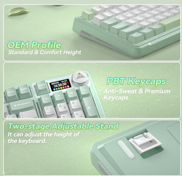 Solakaka A99PRO 3‑Mode RGB Mechanical Keyboard, Hot‑Swappable Sagittarius Switch,White‑Green