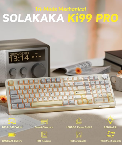 Solakaka Ki99pro 3‑Mode RGB Mechanical Keyboard,  Orange-White