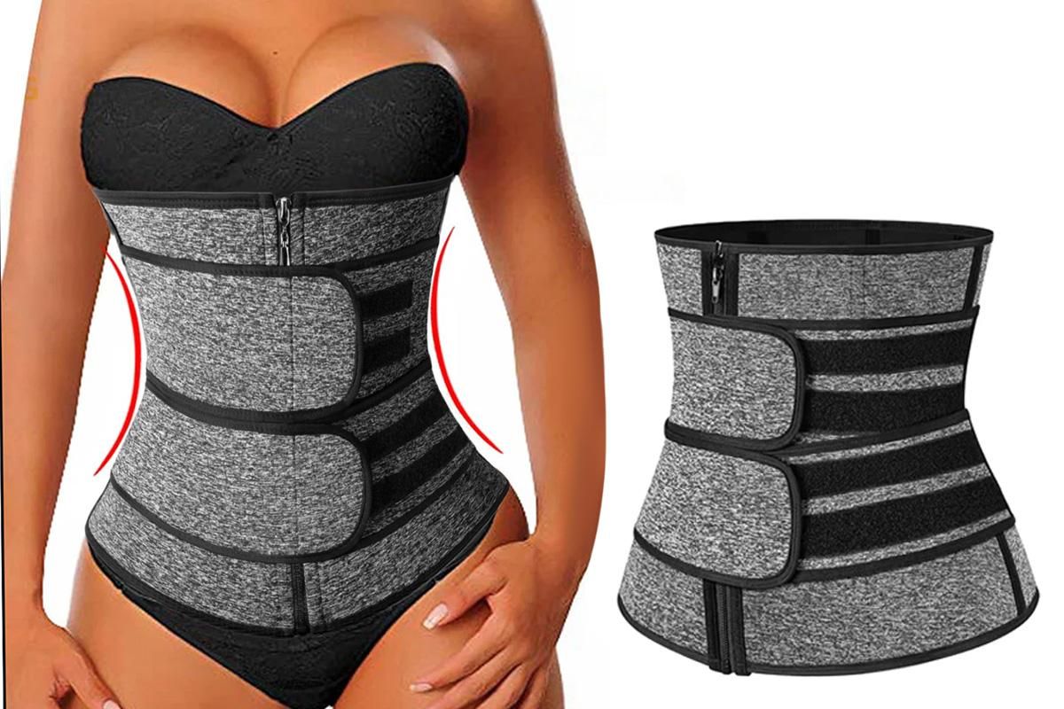 Sweat Waist Trainer for Women Sauna Sweat Belt Slim Body Shaper Corset - Grey & M