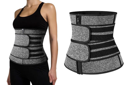 Sweat Waist Trainer for Women Sauna Sweat Belt Slim Body Shaper Corset - Grey & XL