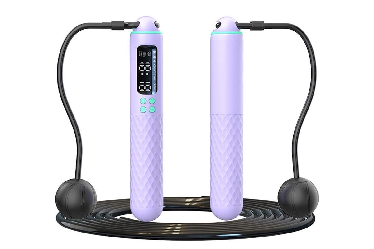Smart Digital Jump Rope for Accurately Counts Jumps Sets Goals and Monitors Progress -Purple