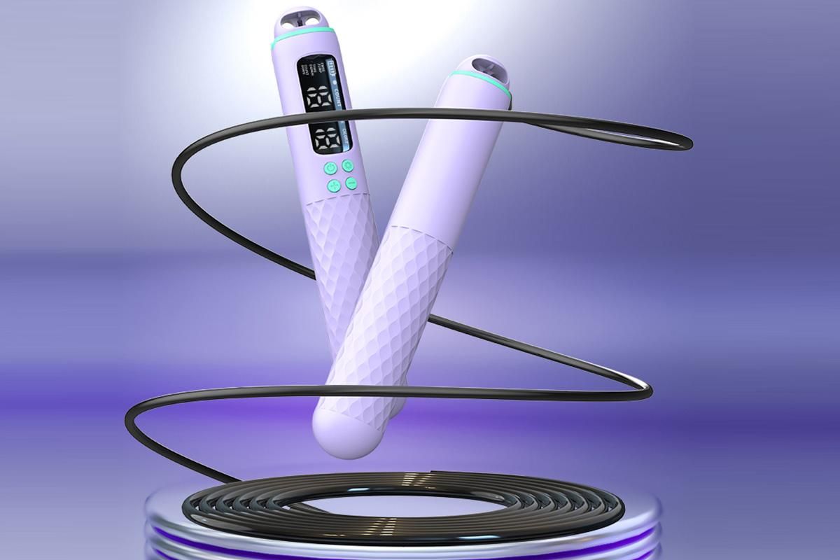 Smart Digital Jump Rope for Accurately Counts Jumps Sets Goals and Monitors Progress -Purple