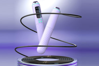 Smart Digital Jump Rope for Accurately Counts Jumps Sets Goals and Monitors Progress -Purple