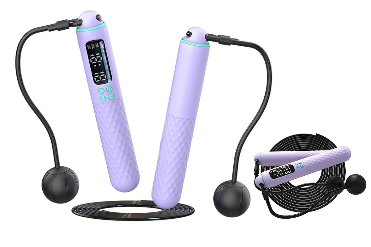 Smart Digital Jump Rope for Accurately Counts Jumps Sets Goals and Monitors Progress -Purple