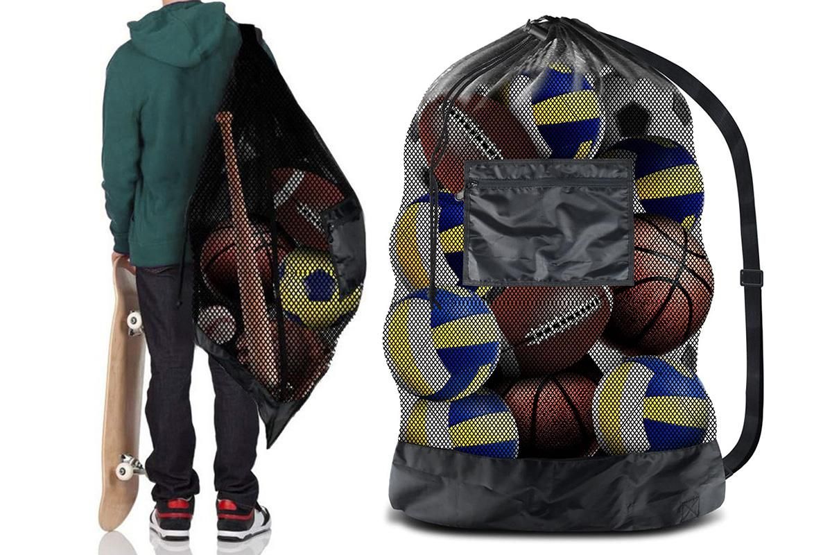 Extra Large Sport Ball Bag Heavy Duty Breathable Mesh Storage Bag With Adjustable Shoulder Strap - Style 1