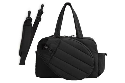Womens Tennis Gym Bag Sports Tote Fits Two Rackets with Shoe Compartment - Black