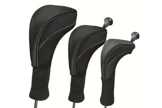 3Pcs Set Golf Club Head Cover for Woods and Driver with Interchangeable Tags 3 4 5 7 X - Black