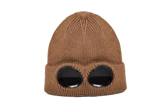 Winter Ski Hat with Goggles - Thermal Knit Beanie for Men & Women - Khaki