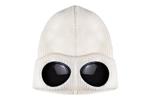 Winter Ski Hat with Goggles - Thermal Knit Beanie for Men & Women - White