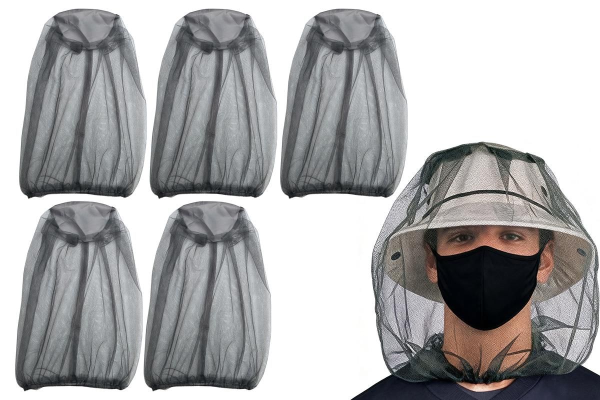 5Pcs Mosquito Head Net Bug Net Hat for Camping Hiking Fishing Gardening - Black