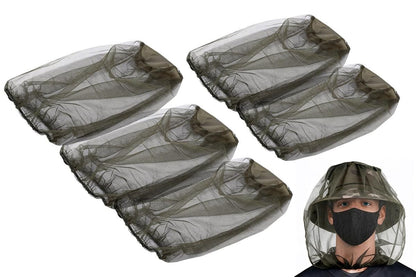 5Pcs Mosquito Head Net Bug Net Hat for Camping Hiking Fishing Gardening - Army Green
