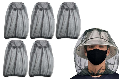 5Pcs Mosquito Head Net Bug Net Hat for Camping Hiking Fishing Gardening - Light Gray