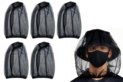 5Pcs Mosquito Head Net Bug Net Hat for Camping Hiking Fishing Gardening - Light Gray