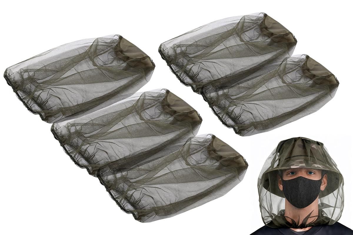 5Pcs Mosquito Head Net Bug Net Hat for Camping Hiking Fishing Gardening - Light Gray