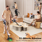 Cordless Vacuum Cleaner, 55Kpa/55mins Self-Standing Powerful Stick Lightweight Vacuum Cleaner for Home Pet Hair/Hard Floor/Carpet。