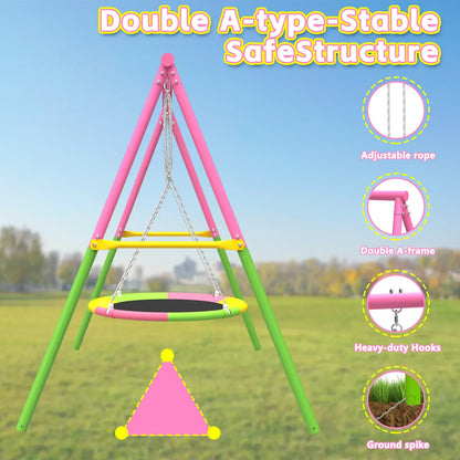 Flying Saucer Swing Set with Heavy Duty A-Frame Metal Swing Stand, Ful