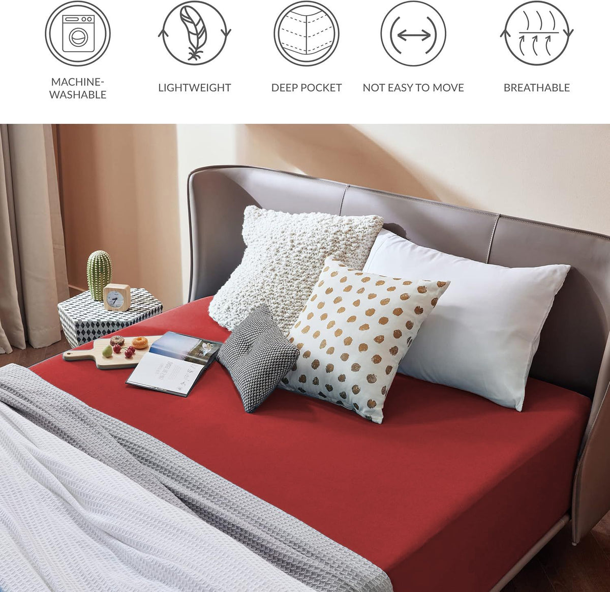 2000TC Hotel Quality Fitted Sheets - 2 Piece Fitted Sheets  -Breathable Bedding - Wrinkle, Fade, Stain Resistant- 16inch/40cm Deep Pocket Fitted Bed Sheets-Wrinkle and Fade Resistant,(Red,King)