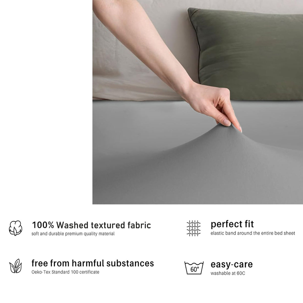 Hotel Quality Fitted sheets - 2 Piece Fitted sheets  -Breathable Bedding - Wrinkle, Fade, Stain Resistant- 26inch/40cm Deep Pocket Fitted Bed Sheet-Wrinkle and Fade Resistant,(Grey,King Single)